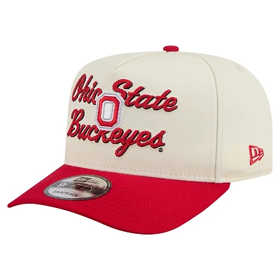 Men's New Era Cream/Scarlet Ohio State Buckeyes Vintage Chainstitch 9FIFTY A-Frame Snapback Hat