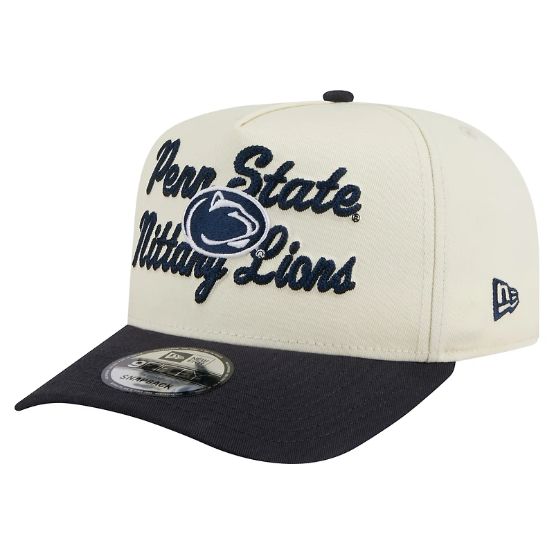 Men's New Era Cream/Navy Penn State Nittany Lions Vintage Chainstitch 9FIFTY A-Frame Snapback Hat