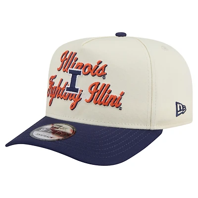 Men's New Era Cream/Navy Illinois Fighting Illini Vintage Chainstitch 9FIFTY A-Frame Snapback Hat