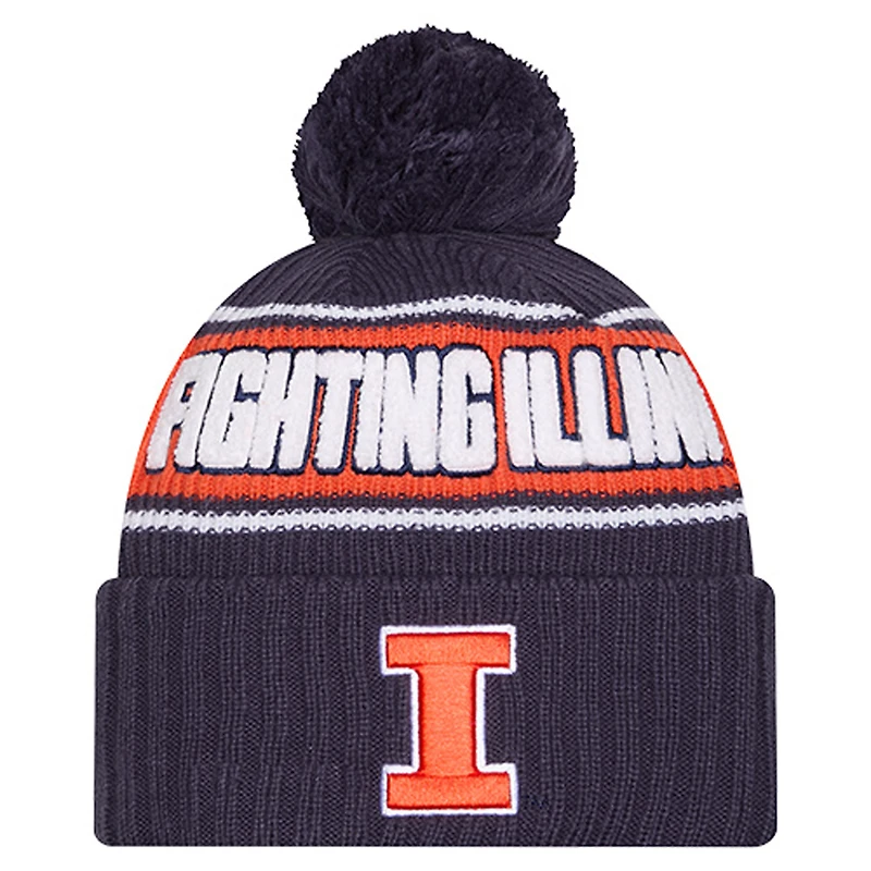 Men's New Era Navy Illinois Fighting Illini Bold Cuffed Knit Hat with Pom