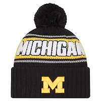 Men's New Era Black Michigan Wolverines Bold Cuffed Knit Hat with Pom