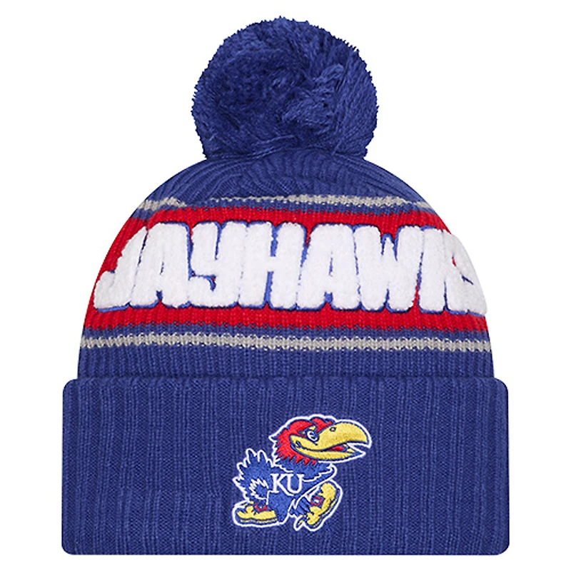 Men's New Era Royal Kansas Jayhawks Bold Cuffed Knit Hat with Pom