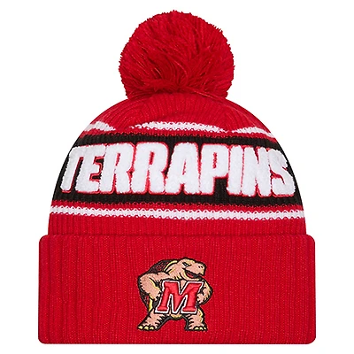 Men's New Era Red Maryland Terrapins Bold Cuffed Knit Hat with Pom