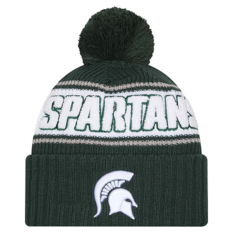 Men's New Era Green Michigan State Spartans Bold Cuffed Knit Hat with Pom