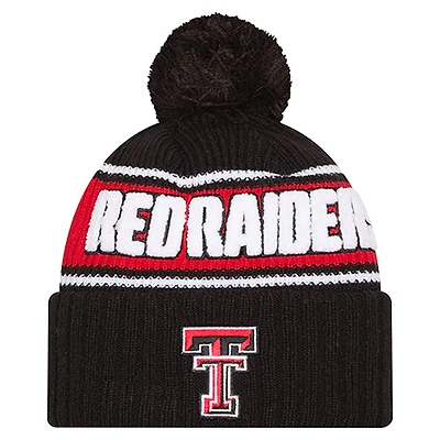 Men's New Era Black Texas Tech Red Raiders Bold Cuffed Knit Hat with Pom