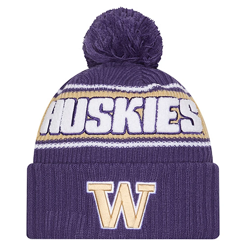 Men's New Era Dark Purple Washington Huskies Bold Cuffed Knit Hat with Pom