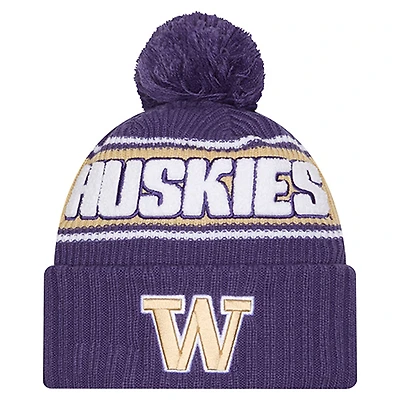 Men's New Era Dark Purple Washington Huskies Bold Cuffed Knit Hat with Pom