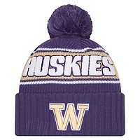Men's New Era Dark Purple Washington Huskies Bold Cuffed Knit Hat with Pom