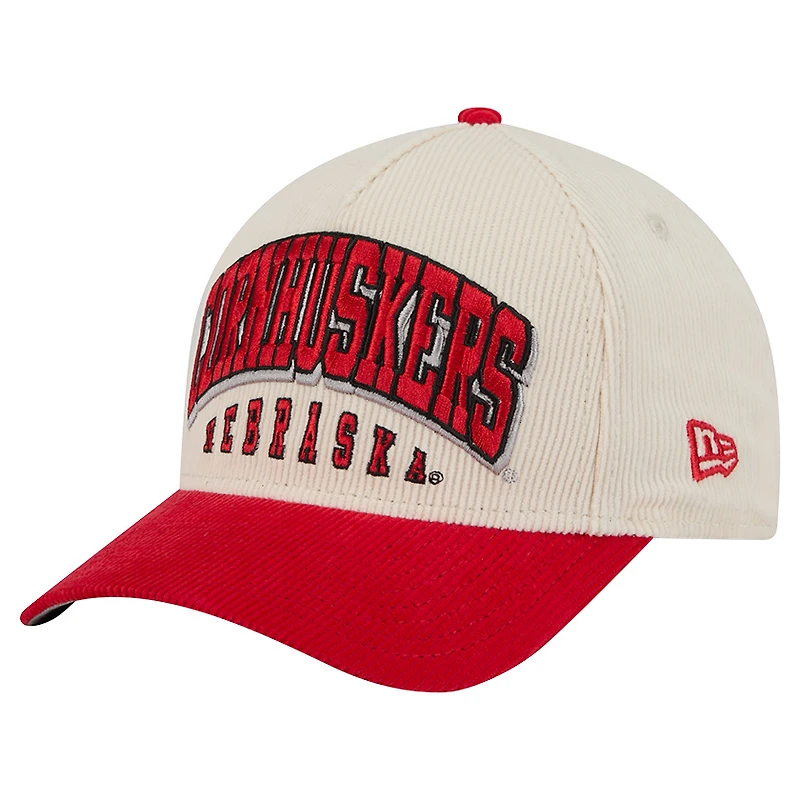 Men's New Era Scarlet/Cream Nebraska Huskers Arch Two-Tone Corduroy 9FORTY A-Frame Adjustable Hat