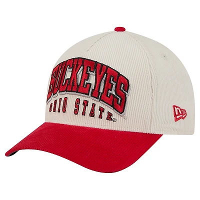Men's New Era Scarlet/Cream Ohio State Buckeyes Arch Two-Tone Corduroy 9FORTY A-Frame Adjustable Hat