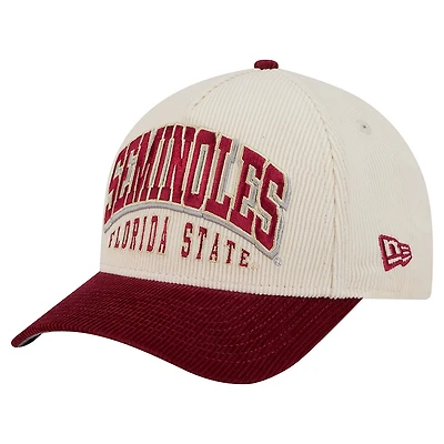 Men's New Era Garnet/Cream Florida State Seminoles Arch Two-Tone Corduroy 9FORTY A-Frame Adjustable Hat