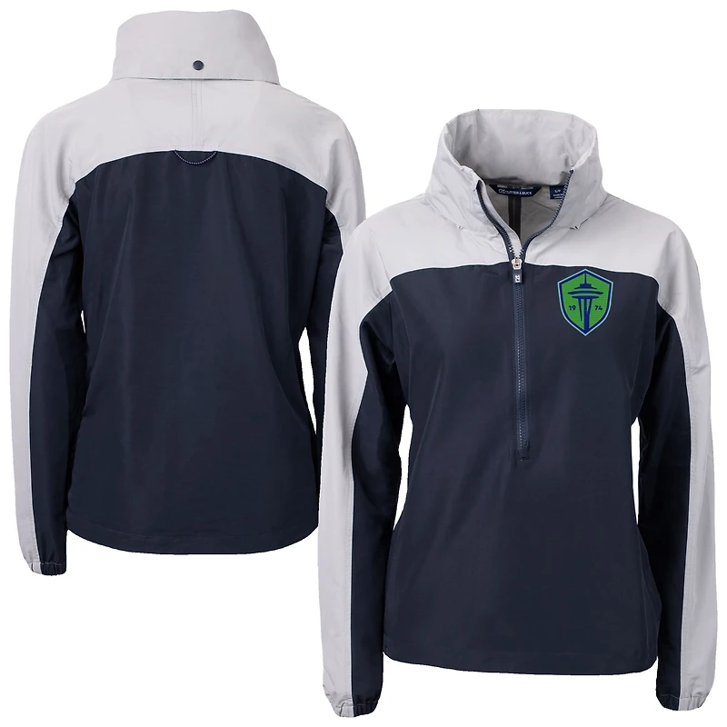Women's Cutter & Buck  Navy Seattle Sounders FC Charter Eco Recycled Full-Zip Anorak Jacket