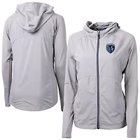 Women's Cutter & Buck  Gray Sporting Kansas City Adapt Eco Knit Hybrid Recycled Raglan Full-Zip Jacket