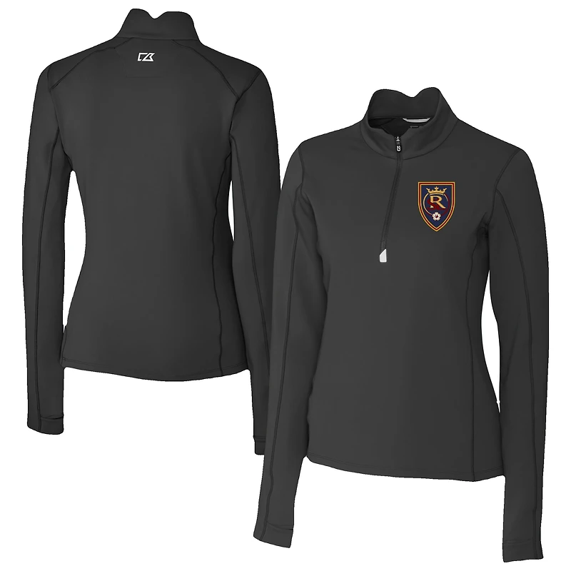 Women's Cutter & Buck  Black Real Salt Lake Traverse Stretch Eco Quarter-Zip Top