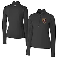 Women's Cutter & Buck  Black Real Salt Lake Traverse Stretch Eco Quarter-Zip Top