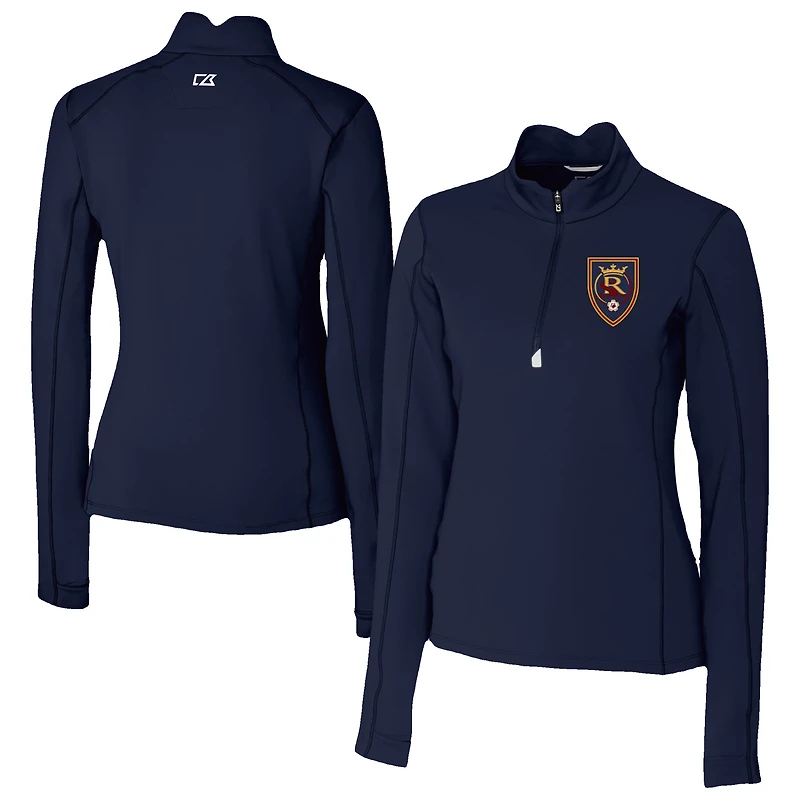 Women's Cutter & Buck  Navy Real Salt Lake Traverse Stretch Eco Quarter-Zip Top