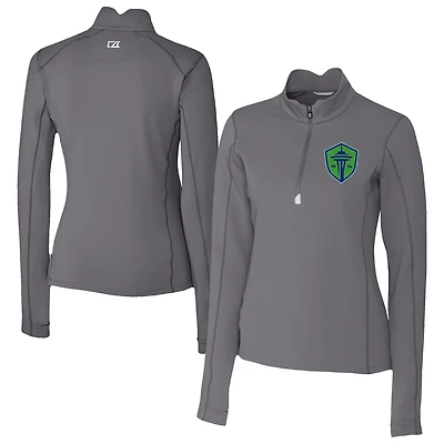 Women's Cutter & Buck  Gray Seattle Sounders FC Traverse Stretch Eco Quarter-Zip Top