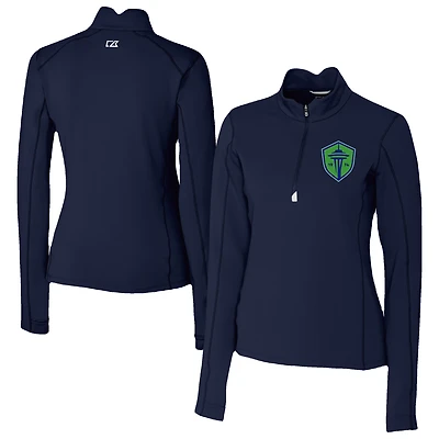 Women's Cutter & Buck  Navy Seattle Sounders FC Traverse Stretch Eco Quarter-Zip Top