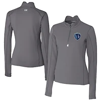 Women's Cutter & Buck  Gray Sporting Kansas City Traverse Stretch Eco Quarter-Zip Top