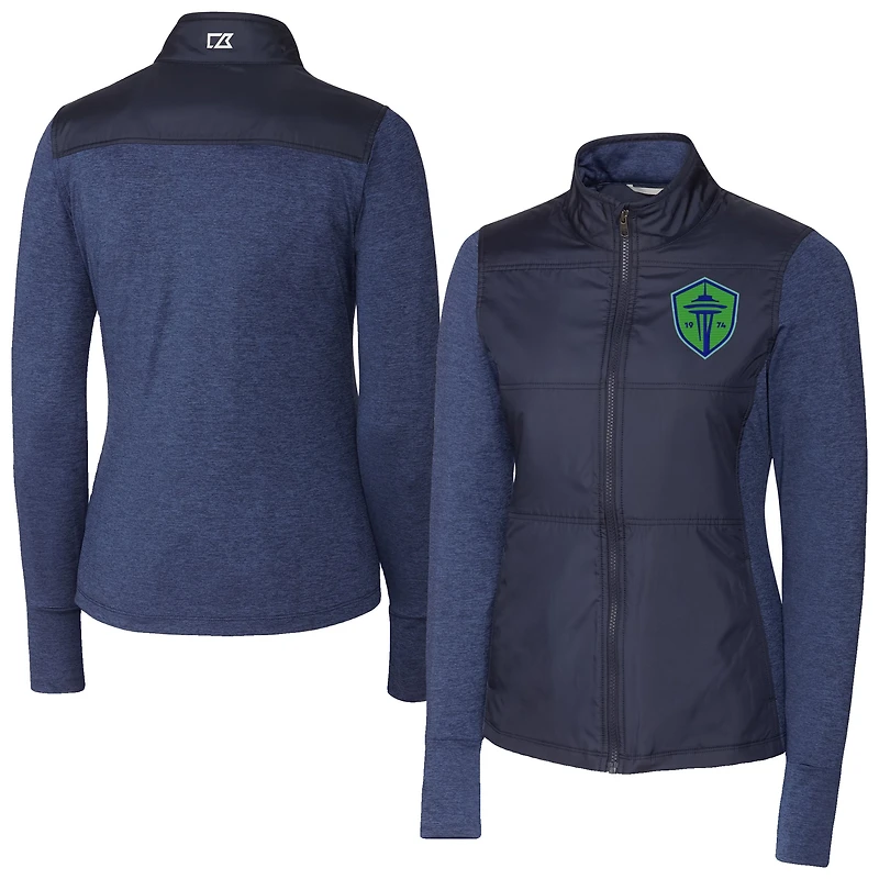 Women's Cutter & Buck  Navy Seattle Sounders FC Stealth Hybrid Quilted Full-Zip Windbreaker Jacket