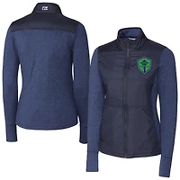 Women's Cutter & Buck  Navy Seattle Sounders FC Stealth Hybrid Quilted Full-Zip Windbreaker Jacket