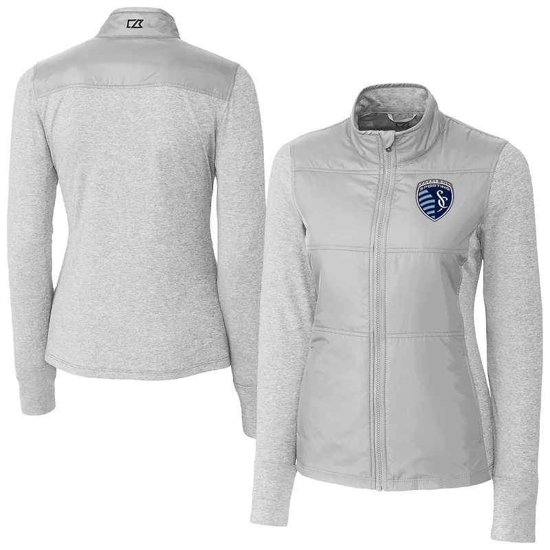 Women's Cutter & Buck  Gray Sporting Kansas City Stealth Hybrid Quilted Full-Zip Windbreaker Jacket