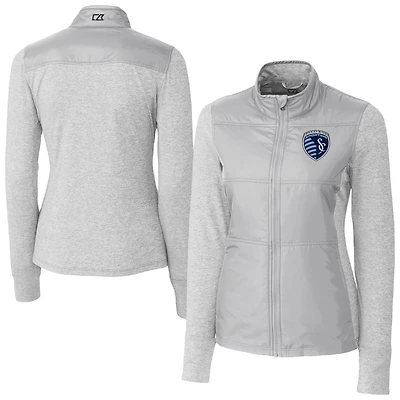 Women's Cutter & Buck  Gray Sporting Kansas City Stealth Hybrid Quilted Full-Zip Windbreaker Jacket