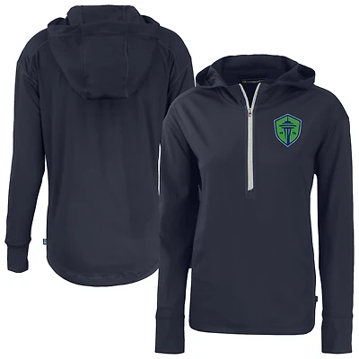 Women's Cutter & Buck  Navy Seattle Sounders FC Daybreak Eco Recycled Half-Zip Hoodie