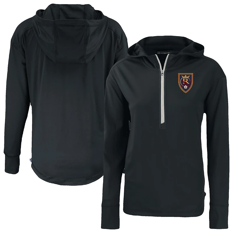Women's Cutter & Buck Black Real Salt Lake Daybreak Eco Recycled Half-Zip Hoodie