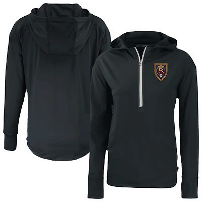 Women's Cutter & Buck Black Real Salt Lake Daybreak Eco Recycled Half-Zip Hoodie