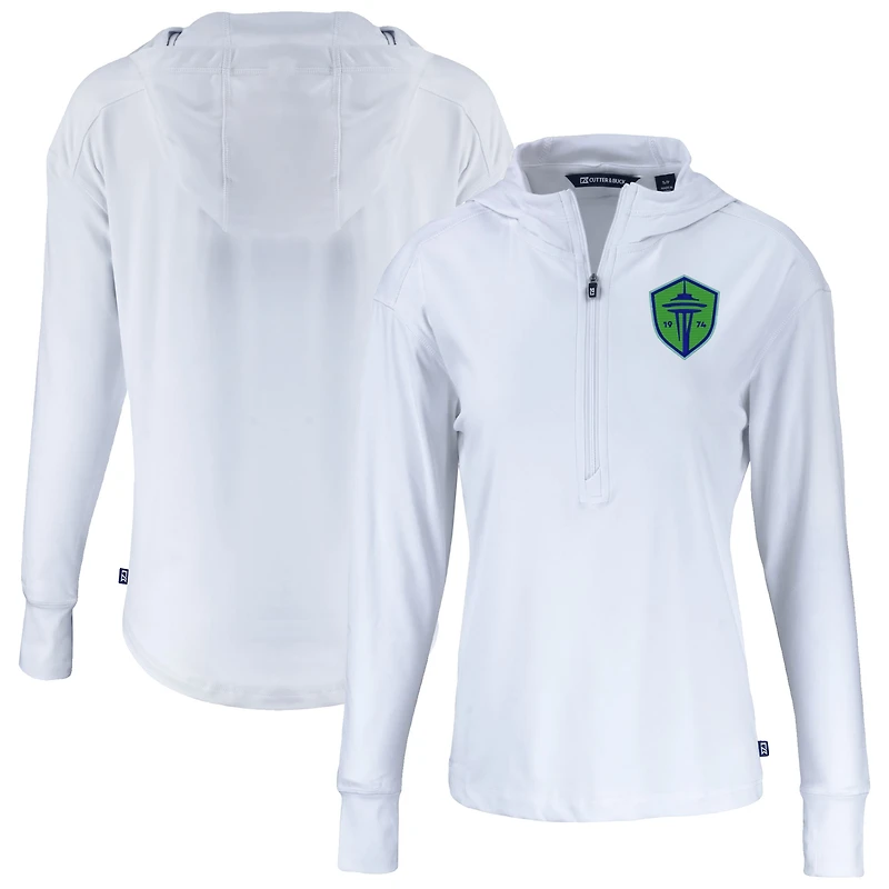 Women's Cutter & Buck  White Seattle Sounders FC Daybreak Eco Recycled Half-Zip Hoodie