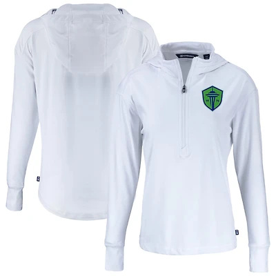 Women's Cutter & Buck  White Seattle Sounders FC Daybreak Eco Recycled Half-Zip Hoodie