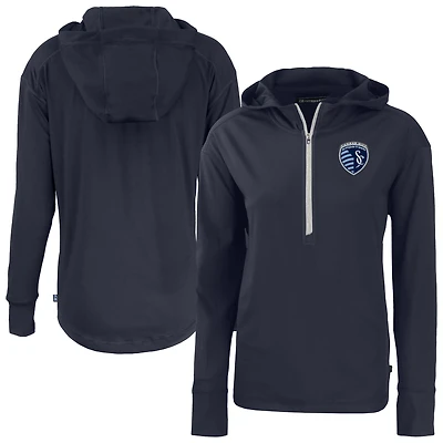 Women's Cutter & Buck  Navy Sporting Kansas City Daybreak Eco Recycled Half-Zip Hoodie