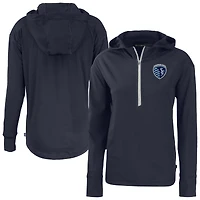 Women's Cutter & Buck  Navy Sporting Kansas City Daybreak Eco Recycled Half-Zip Hoodie