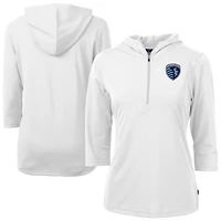 Women's Cutter & Buck  White Sporting Kansas City Virtue Eco Pique Recycled Half-Zip Pullover Hoodie