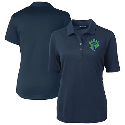 Women's Cutter & Buck  Navy Seattle Sounders FC Virtue Eco Pique Recycled Polo