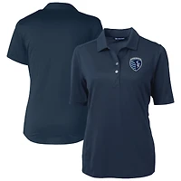 Women's Cutter & Buck  Navy Sporting Kansas City Virtue Eco Pique Recycled Polo