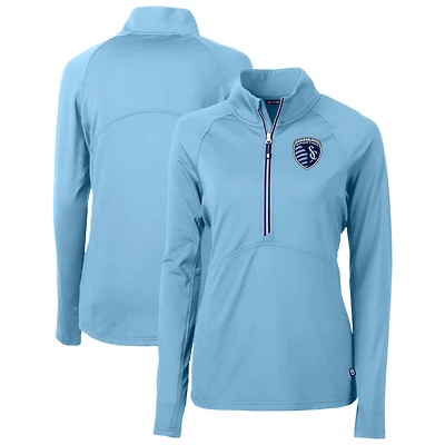 Women's Cutter & Buck  Powder Blue Sporting Kansas City Adapt Eco Knit Stretch Recycled Half-Zip Top