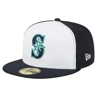 Men's New Era White/Navy Seattle Mariners Repeat 59FIFTY Fitted Hat