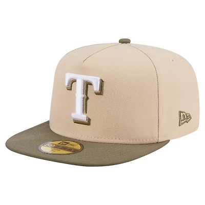 Men's New Era Light Beige/Olive Texas Rangers Two-Tone Color Pack A-Frame 59FIFTY Fitted Hat