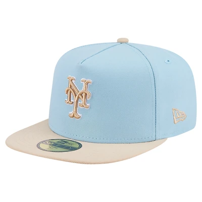 Men's New Era Light Blue/Cream York Mets Two-Tone Color Pack A-Frame 59FIFTY Fitted Hat