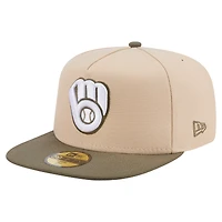 Men's New Era Light Beige/Olive Milwaukee Brewers Two-Tone Color Pack A-Frame 59FIFTY Fitted Hat