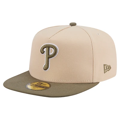 Men's New Era Light Beige/Olive Philadelphia Phillies Two-Tone Color Pack A-Frame 59FIFTY Fitted Hat