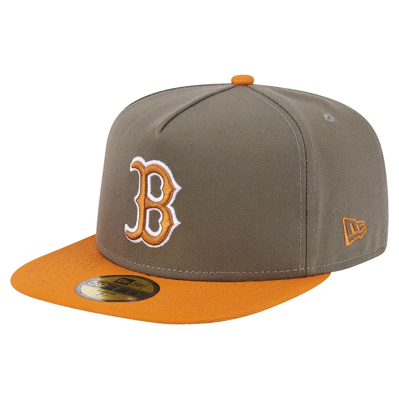 Men's New Era Olive/Orange Boston Red Sox Two-Tone Color Pack A-Frame 59FIFTY Fitted Hat