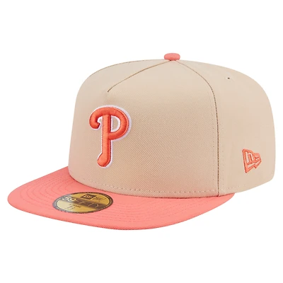 Men's New Era Light Beige/Coral Philadelphia Phillies Two-Tone Color Pack A-Frame 59FIFTY Fitted Hat