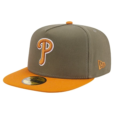 Men's New Era Olive/Orange Philadelphia Phillies Two-Tone Color Pack A-Frame 59FIFTY Fitted Hat