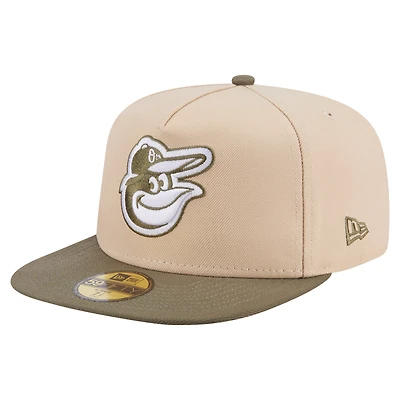 Men's New Era Light Beige/Olive Baltimore Orioles Two-Tone Color Pack A-Frame 59FIFTY Fitted Hat
