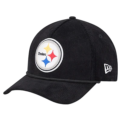 Men's New Era Black Pittsburgh Steelers Cord Corduroy 9FORTY A-Frame Adjustable Hat