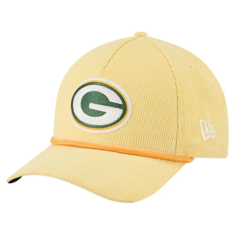 Men's New Era Gold Green Bay Packers Cord Corduroy 9FORTY A-Frame Adjustable Hat