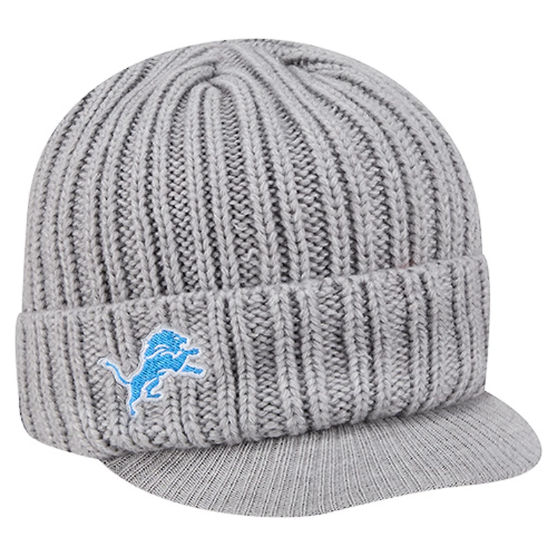 Men's New Era Gray Detroit Lions Knit Hat with Visor